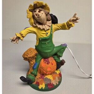 Scarecrow on Jack o Lantern Fall light up decor Byron Molds 1977 12 in. vtg
